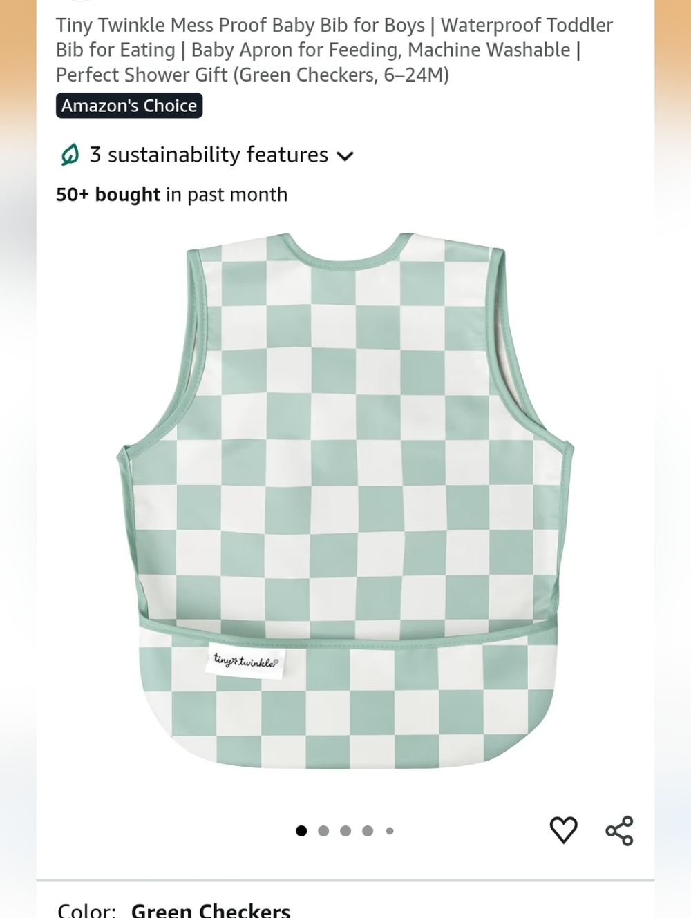 Tiny TWINKLE Waterproof Baby Bib Vest - Mint & White Check
